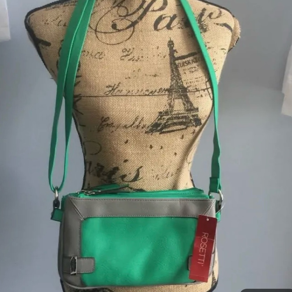 Rosetti Green and Gray Crossbody Bag with Silver Hardware